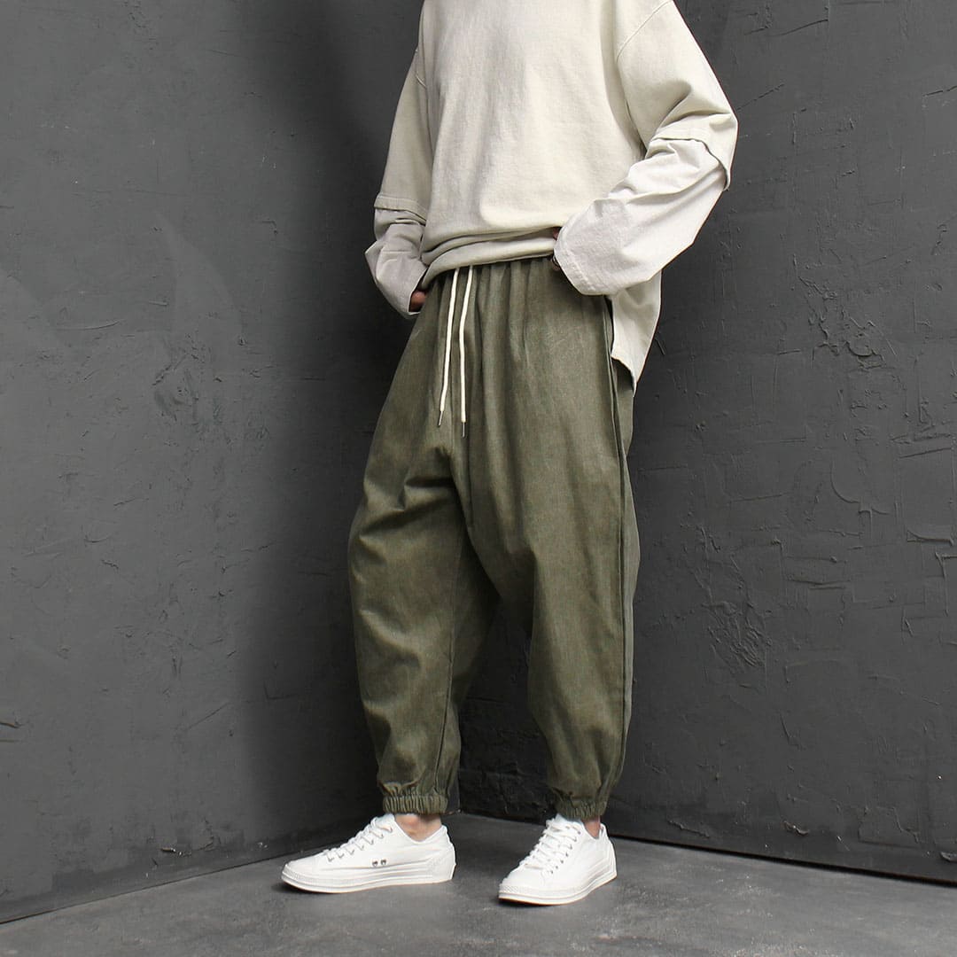 Vintage Wide Elastic Waistband Baggy Pants 2893 - Gentler