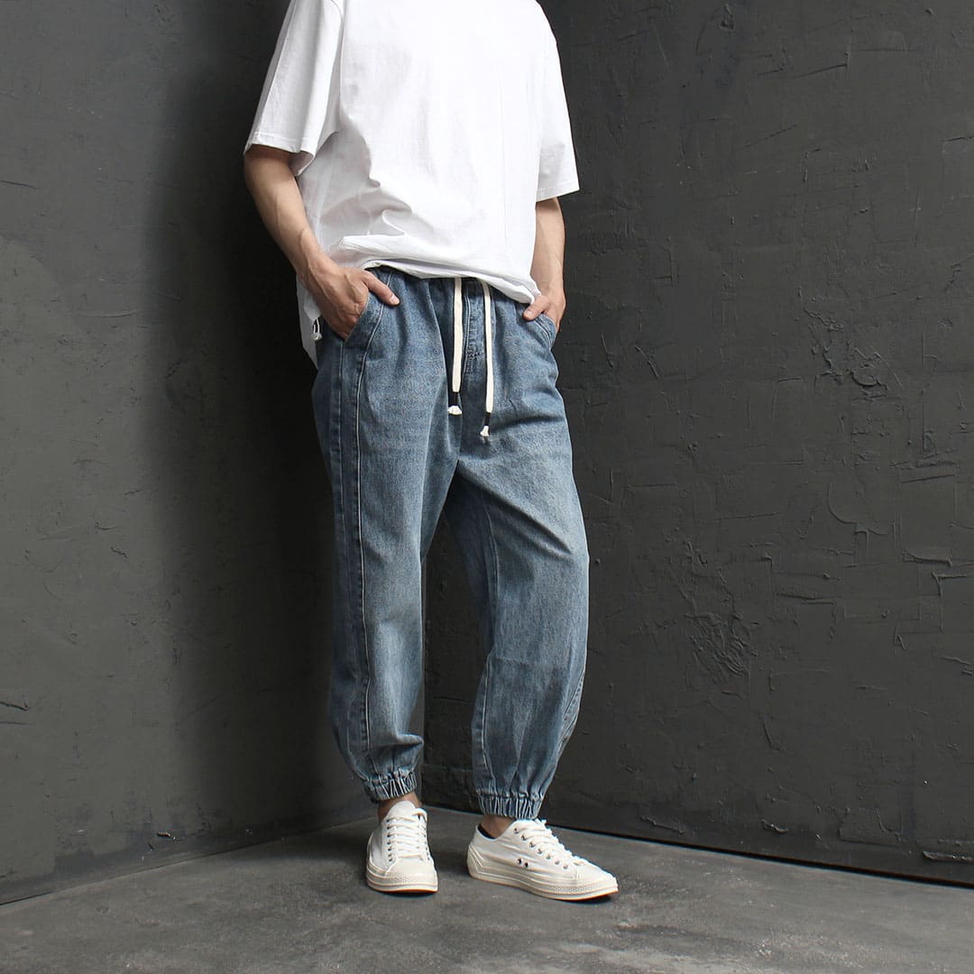 Vintage Elastic Waistband Denim Baggy Pants 3143 - Gentler