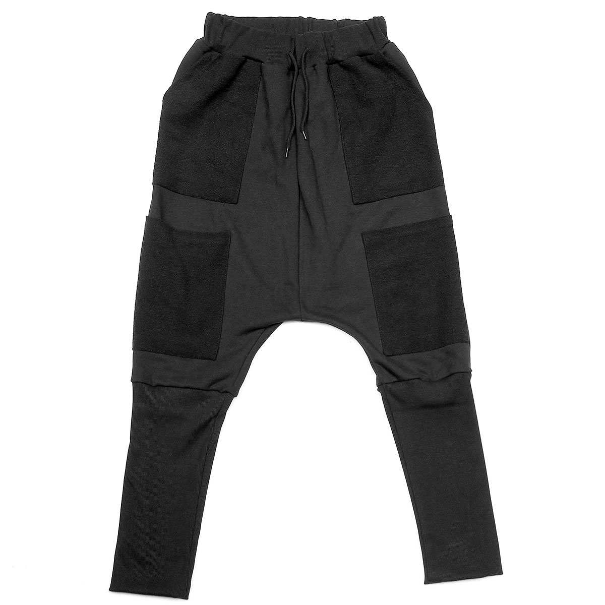 GENTLER Men's Contrast Pockets Drop Crotch Long Ribbed Hem Baggy Sweatpants 176