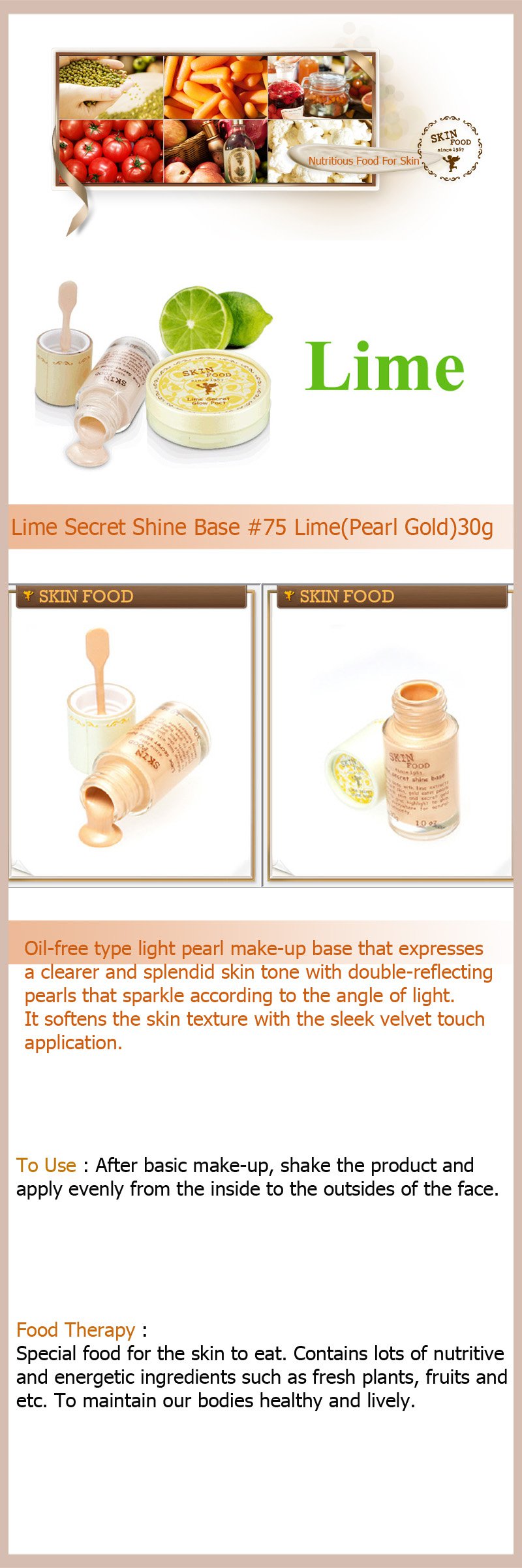 SKIN FOOD Lime Secret Shine Base #75 Lime (Pearl Gold)  
