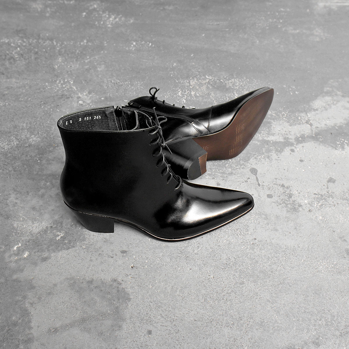5151] 7cm High Heel Black Leather Ankle Boots – lepor